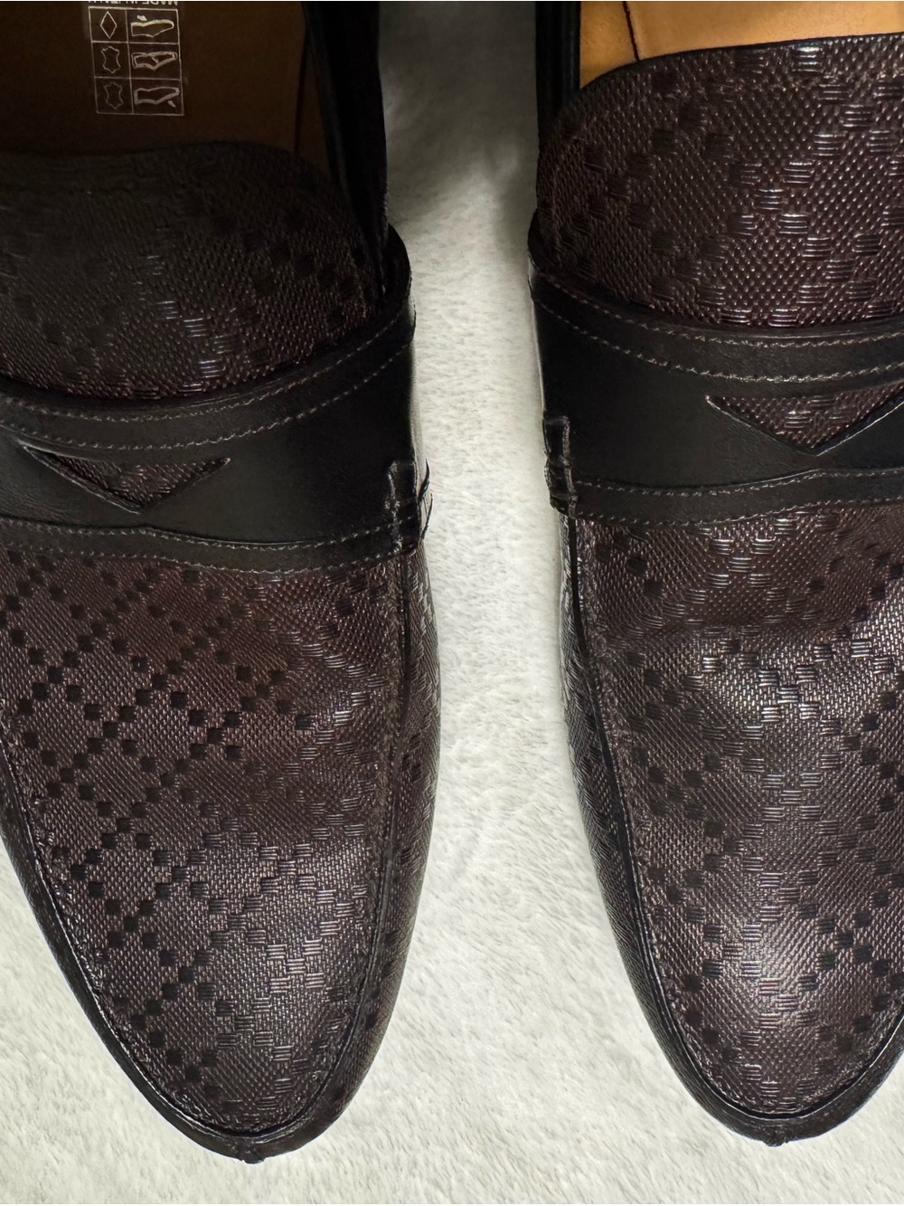 Gucci Dark Brown Patterned Leather Slip-On Loafers - Picture 2 of 8